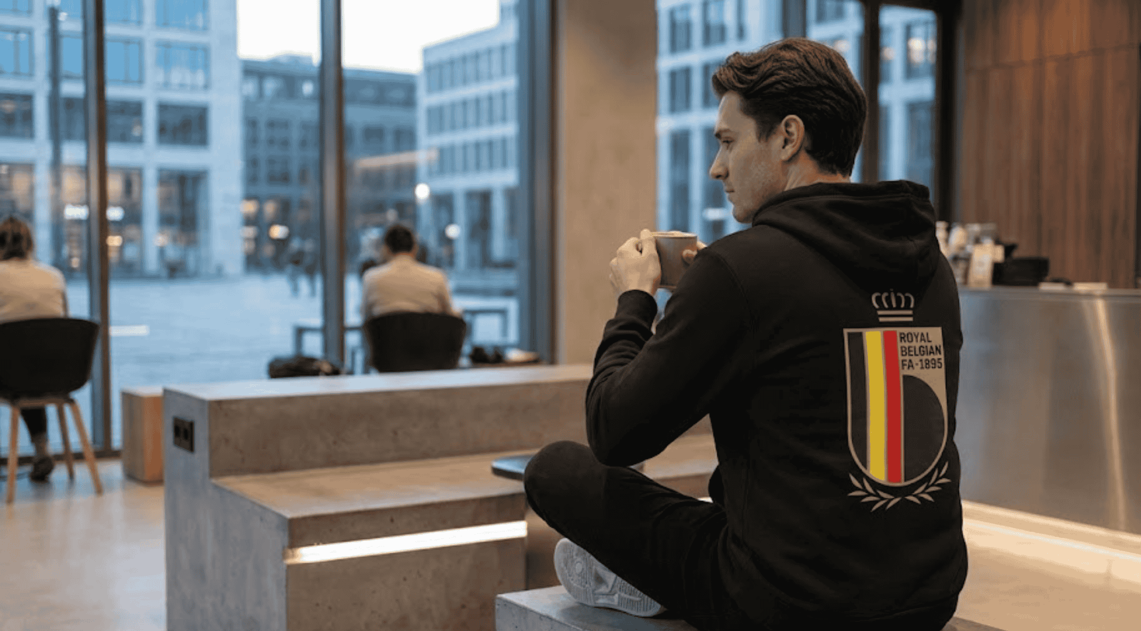 FIFA World Cup Royal Belgian FA Pullover Hoodie in Matte Black featuring Gold Trophy Crest and Official Football Back Logo